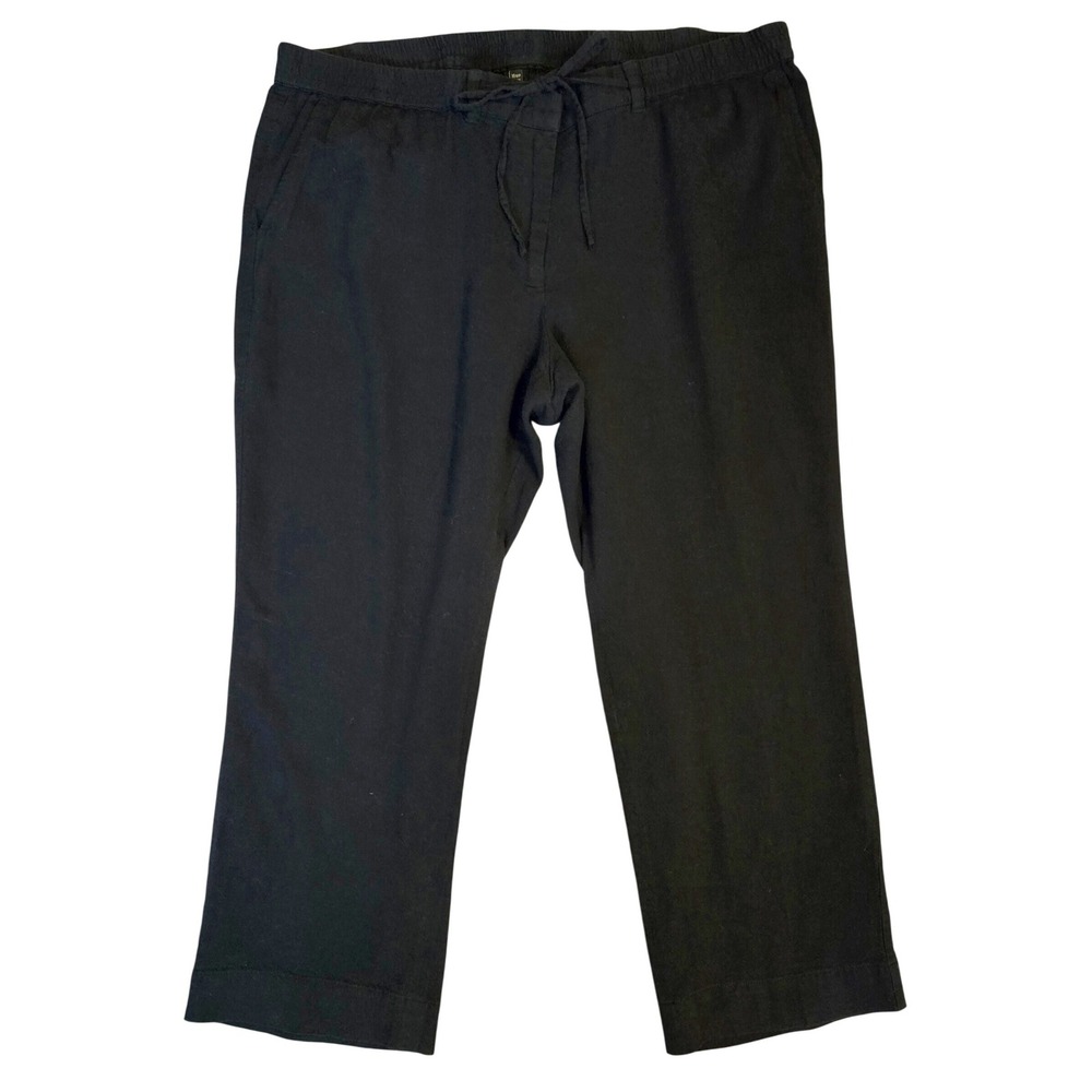 Talbots Casual Chic Easy Drawstring Pant Black Cotton Linen Blend Women's 16P